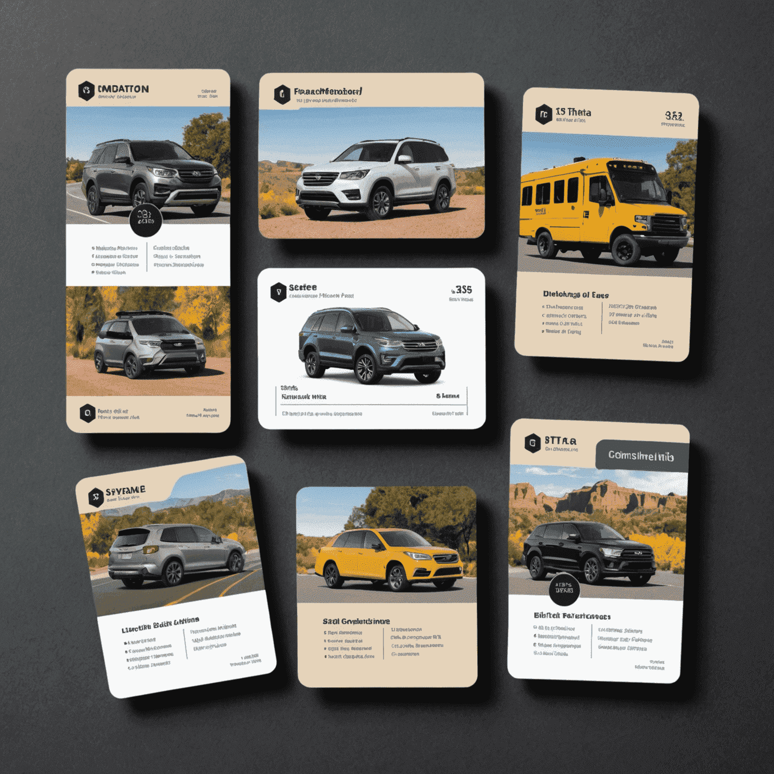 A showcase of different RTA plan cards, each with unique designs and features