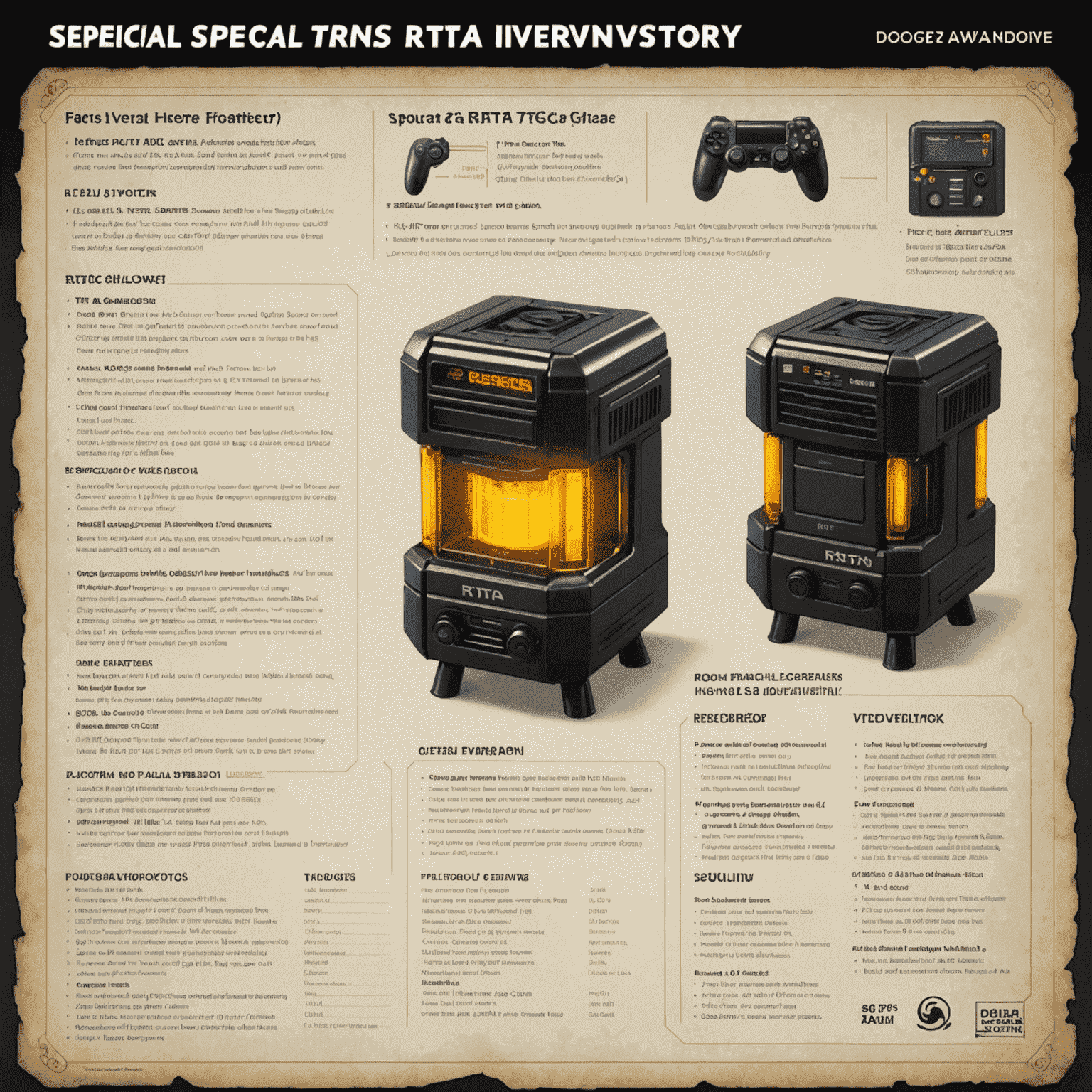 Graphic showcasing special RTA plans as rare, glowing items in a video game inventory